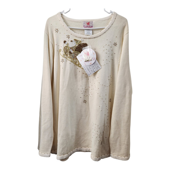 Quacker Factory Vintage Beaded Christmas Sweater L Holiday Festive Retro Y2K - Picture 1 of 8
